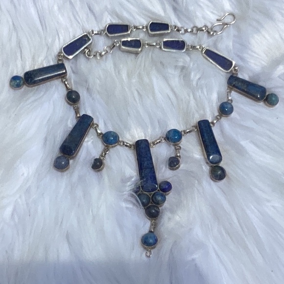 Sterling Silver Blue Apatite Bar Necklace With Hook Closure - Picture 1 of 7